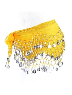 Women Chiffon Dangling Gold Coins Belly Dance Hip Skirt Scarf Wrap Belt