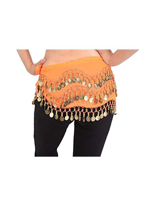 Women Chiffon Dangling Gold Coins Belly Dance Hip Skirt Scarf Wrap Belt