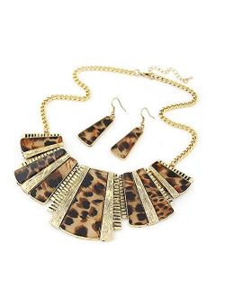 sameno 2018 fashion New girl women Mixed Style Bohemia Leopard Bib Chain Necklace+Earrings Jewelry (Brown)