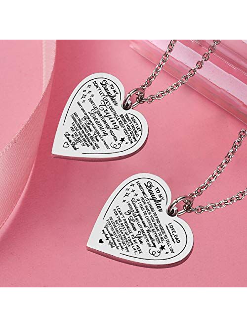 Haoflower Daughter Heart Pendant Necklace You are Braver Than You Believe Engraved Motivational Message Stainless Steel Jewelry Gifts from Mom Dad