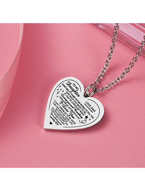 Haoflower Daughter Heart Pendant Necklace You are Braver Than You Believe Engraved Motivational Message Stainless Steel Jewelry Gifts from Mom Dad