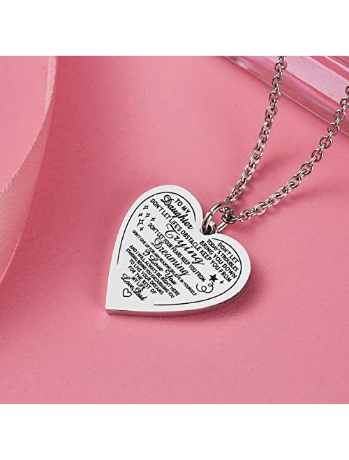 Haoflower Daughter Heart Pendant Necklace You are Braver Than You Believe Engraved Motivational Message Stainless Steel Jewelry Gifts from Mom Dad