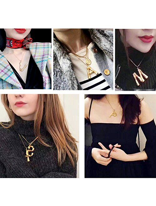 FOCALOOK 18K Gold Plated Bamboo Necklace Stainless Steel Statement Big Letter/Number Pendant Necklace