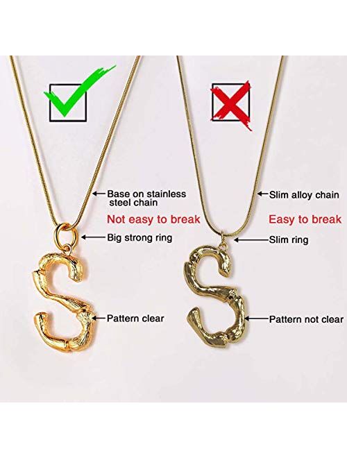 FOCALOOK 18K Gold Plated Bamboo Necklace Stainless Steel Statement Big Letter/Number Pendant Necklace