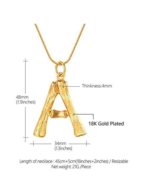 FOCALOOK 18K Gold Plated Bamboo Necklace Stainless Steel Statement Big Letter/Number Pendant Necklace