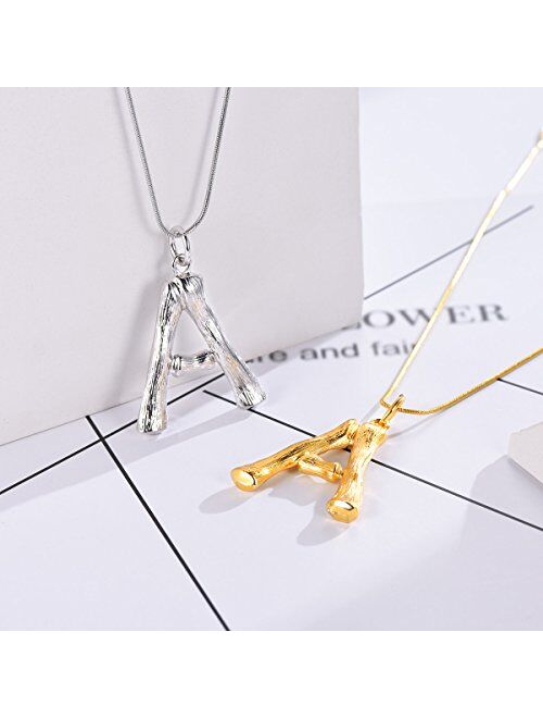 FOCALOOK 18K Gold Plated Bamboo Necklace Stainless Steel Statement Big Letter/Number Pendant Necklace