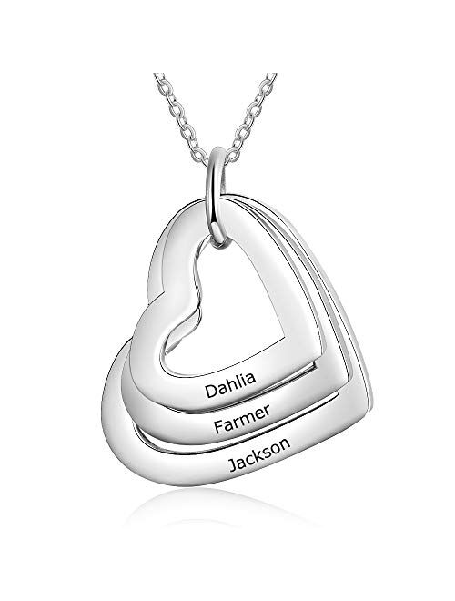 Personalized Mother Name Necklace with 2-4 Names for Women Customized Heart Pendant BFF Necklaces for 2-4 Custom Family Name Necklaces for Mom