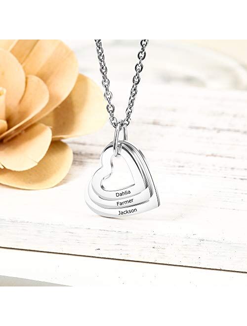 Personalized Mother Name Necklace with 2-4 Names for Women Customized Heart Pendant BFF Necklaces for 2-4 Custom Family Name Necklaces for Mom