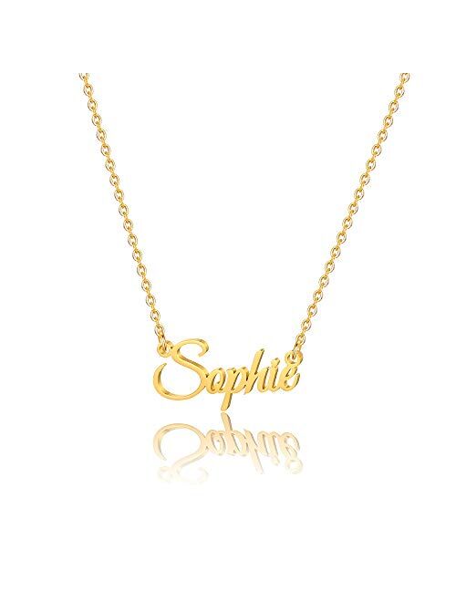 M MOOHAM Gold Custom Name Necklace Personalized - 18K Gold Plated Personalized Name Necklaces for Women Girls Kids Teens, Plate Monogram Necklace Name Necklace