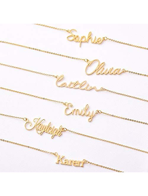 M MOOHAM Gold Custom Name Necklace Personalized - 18K Gold Plated Personalized Name Necklaces for Women Girls Kids Teens, Plate Monogram Necklace Name Necklace