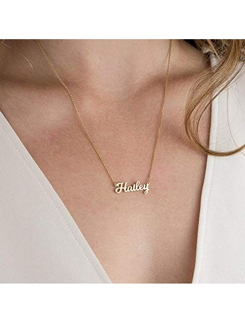 M MOOHAM Gold Custom Name Necklace Personalized - 18K Gold Plated Personalized Name Necklaces for Women Girls Kids Teens, Plate Monogram Necklace Name Necklace