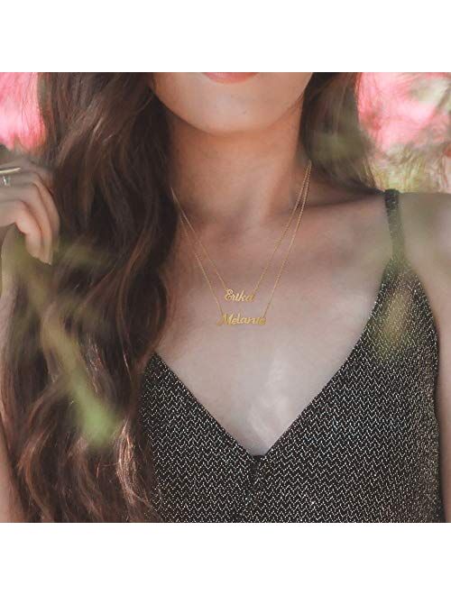 M MOOHAM Gold Custom Name Necklace Personalized - 18K Gold Plated Personalized Name Necklaces for Women Girls Kids Teens, Plate Monogram Necklace Name Necklace