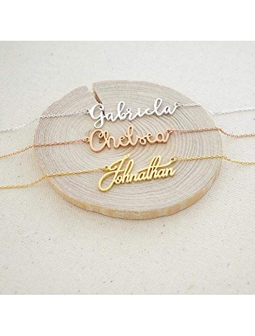 M MOOHAM Gold Custom Name Necklace Personalized - 18K Gold Plated Personalized Name Necklaces for Women Girls Kids Teens, Plate Monogram Necklace Name Necklace