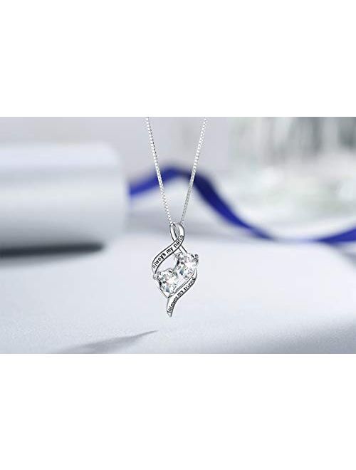 BLOVIN 925 Sterling Silver Mother and Child Love Heart Pendant Necklace Jewelry Gifts for Grandmother Mom Daughter Wife