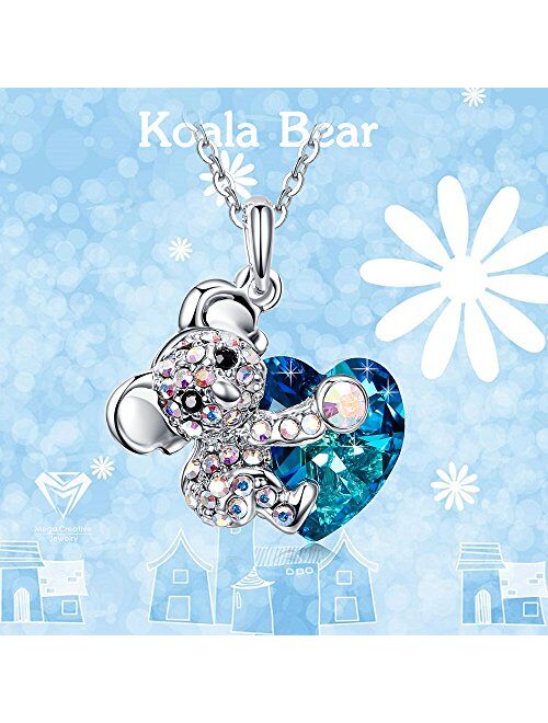 MEGA CREATIVE JEWELRY Koala Bear Blue Heart Pendant Necklace with Crystals from Swarovski