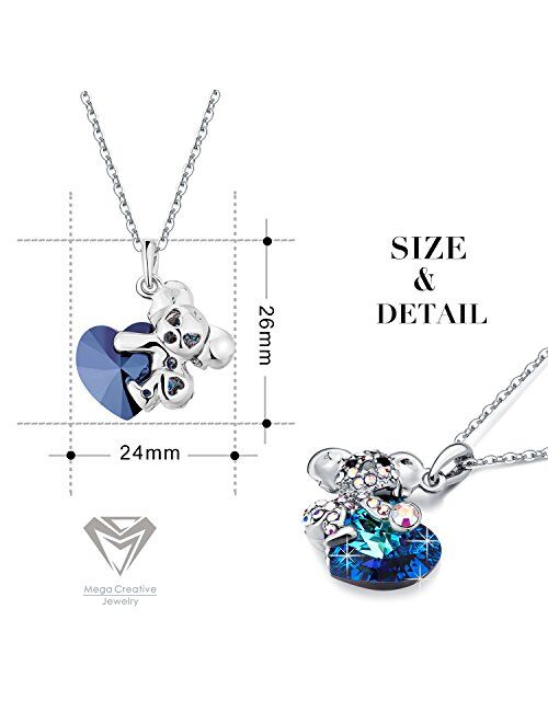 MEGA CREATIVE JEWELRY Koala Bear Blue Heart Pendant Necklace with Crystals from Swarovski