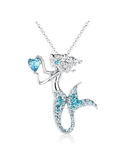 luomart Fashion Mermaid Birthstone Necklace Jewelry White Gold Plated Austrian Crystal Pendant Gift for Girls Women