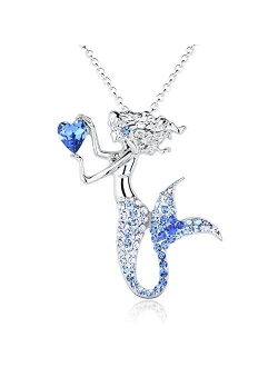 luomart Fashion Mermaid Birthstone Necklace Jewelry White Gold Plated Austrian Crystal Pendant Gift for Girls Women