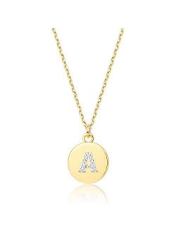 Tiny Initial Necklaces - 14K Gold Plated Dainty Cute Round Letter Necklace for Women Girls