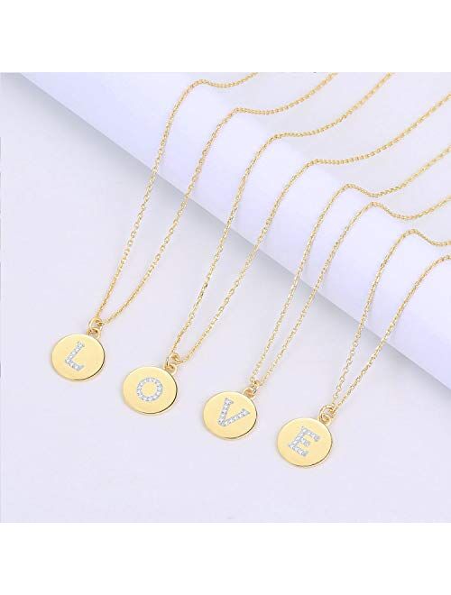 Tiny Initial Necklaces - 14K Gold Plated Dainty Cute Round Letter Necklace for Women Girls