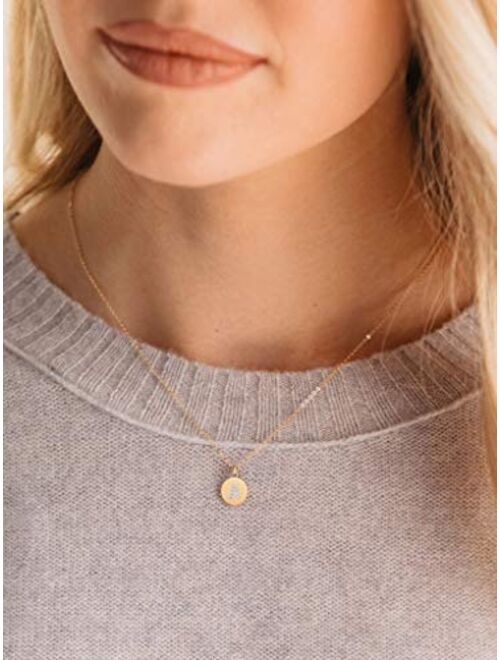 Tiny Initial Necklaces - 14K Gold Plated Dainty Cute Round Letter Necklace for Women Girls