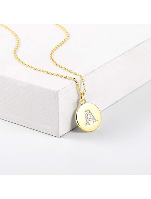 Tiny Initial Necklaces - 14K Gold Plated Dainty Cute Round Letter Necklace for Women Girls