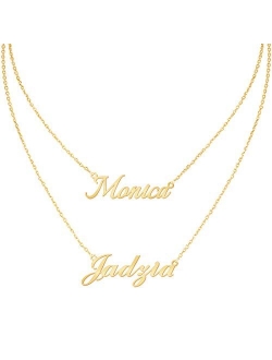 MeMoShe Layered Choker Name Necklace Personalized with Heart, Custom Nameplate Pendant 18K Gold Plated