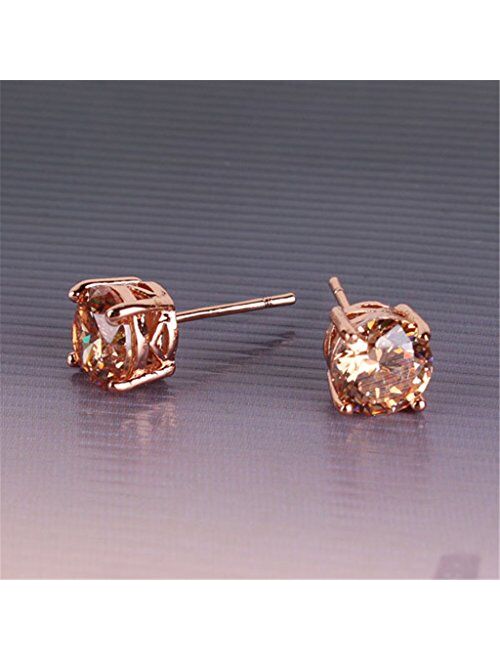 GULICX Rose Gold Tone Yellow Crystal Royal Journey Jewelry Eternity Stud Earring