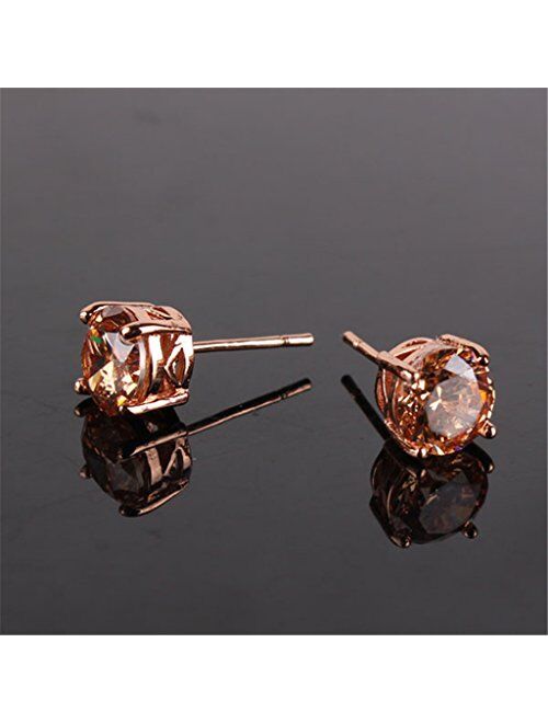 GULICX Rose Gold Tone Yellow Crystal Royal Journey Jewelry Eternity Stud Earring