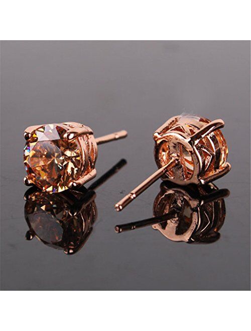 GULICX Rose Gold Tone Yellow Crystal Royal Journey Jewelry Eternity Stud Earring