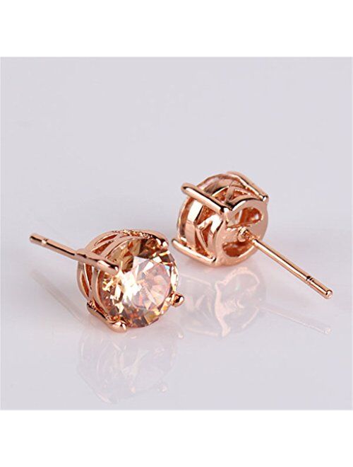 GULICX Rose Gold Tone Yellow Crystal Royal Journey Jewelry Eternity Stud Earring