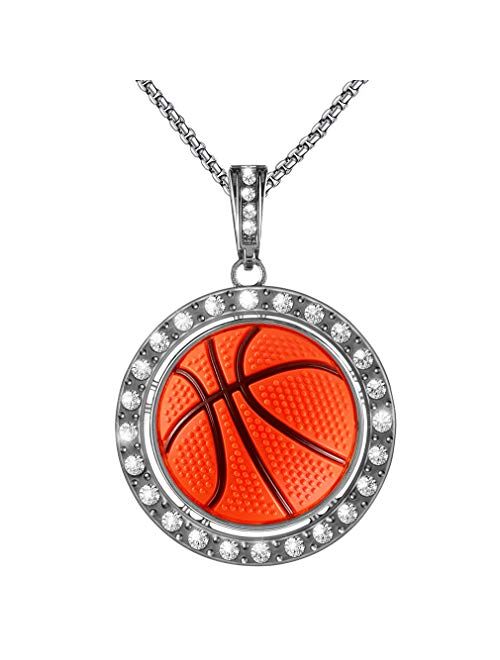 Boy Basketball Necklace Basketball Pendant Necklace Stainless Steel Necklace Sports Necklace