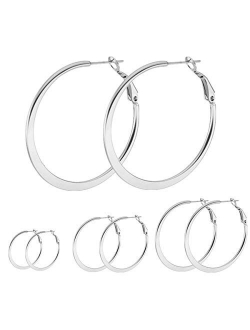 Calors Vitton 4 Pairs Stainless Steel Round Hoop Earrings for Women 15mm-60mm