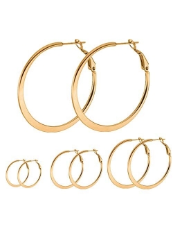 Calors Vitton 4 Pairs Stainless Steel Round Hoop Earrings for Women 15mm-60mm