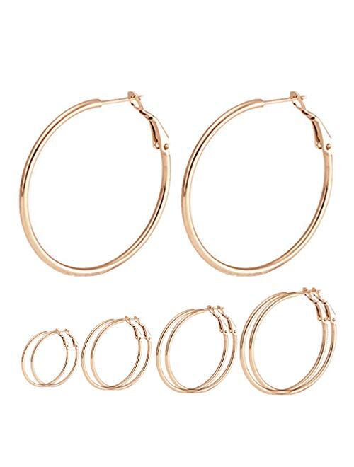 Calors Vitton 4 Pairs Stainless Steel Round Hoop Earrings for Women 15mm-60mm