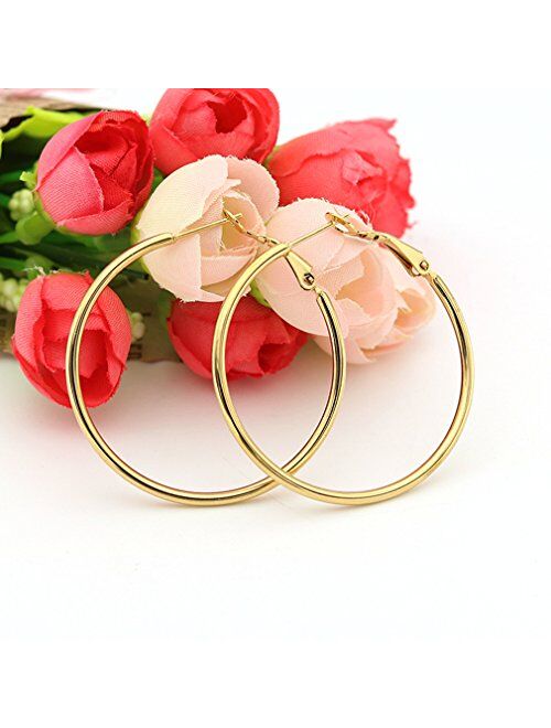 Calors Vitton 4 Pairs Stainless Steel Round Hoop Earrings for Women 15mm-60mm