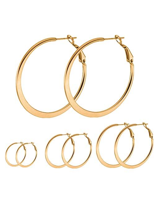 Calors Vitton 4 Pairs Stainless Steel Round Hoop Earrings for Women 15mm-60mm