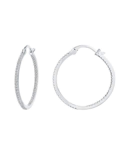 14K Gold Plated 925 Sterling Silver Post Cubic Zirconia Hoop Earrings 30/15mm