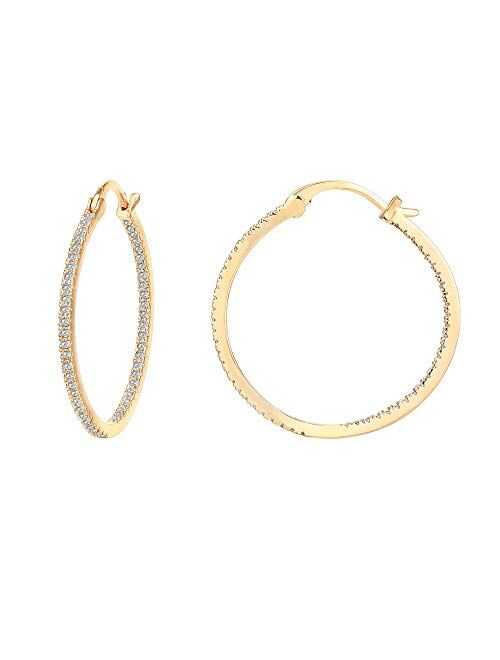 PAVOI 14K Gold Plated 925 Sterling Silver Post Cubic Zirconia Hoop Earrings 30/15mm