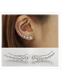 CZ Stud Earrings 925 Sterling Silver 18K Gold Plated Round Cubic Zirconia Hypoallergenic Set