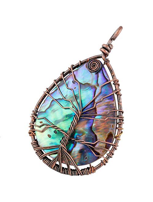 SUNYIK Abalone Shell Tree of Life Pendant,Necklaces for Women,Copper Wire Wrapped Jewelry,Assorted Shapes