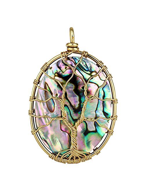 SUNYIK Abalone Shell Tree of Life Pendant,Necklaces for Women,Copper Wire Wrapped Jewelry,Assorted Shapes