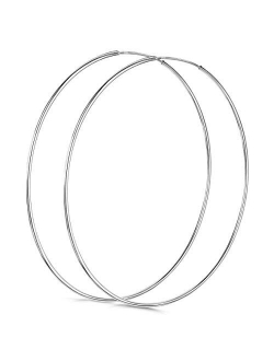 Amberta 925 Sterling Silver Fine Circle Endless Hoops - Polished Round Sleeper Earrings Diameter Size: 20 30 40 60 80 mm