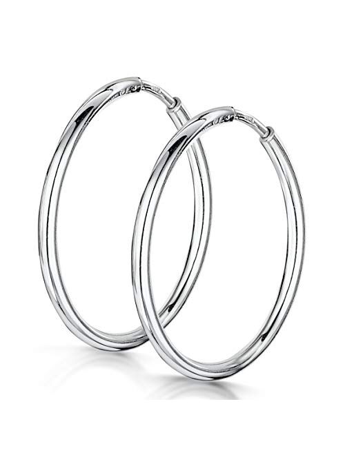 Amberta 925 Sterling Silver Fine Circle Endless Hoops - Polished Round Sleeper Earrings Diameter Size: 20 30 40 60 80 mm