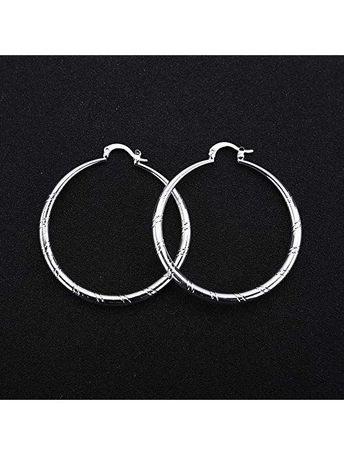 Women Fashion 925 Sterling Solid Silver Ear Stud Hoop Earrings Wedding Jewelry (1.58 inch)