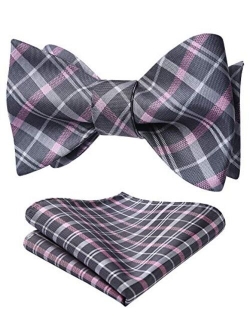 Men's Check Plaid Bowtie Formal Tuxedo Self-Tie Bow Tie and Pocket Square Set