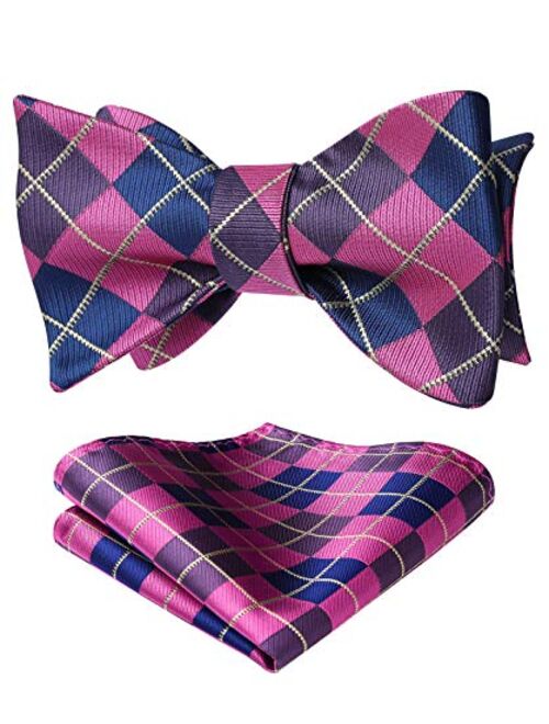 HISDERN Men's Check Plaid Bowtie Formal Tuxedo Self-Tie Bow Tie and Pocket Square Set