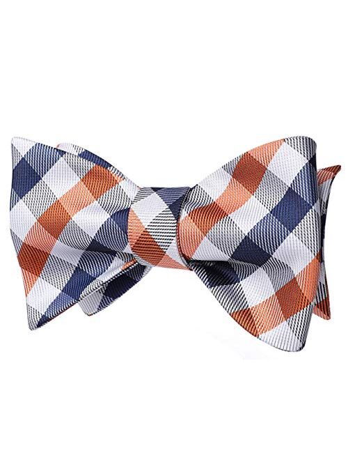 HISDERN Men's Check Plaid Bowtie Formal Tuxedo Self-Tie Bow Tie and Pocket Square Set