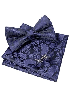 Alizeal Mens Classic Paisley Bow Tie, Hanky and Cufflinks Set