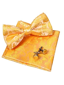 Alizeal Mens Classic Paisley Bow Tie, Hanky and Cufflinks Set